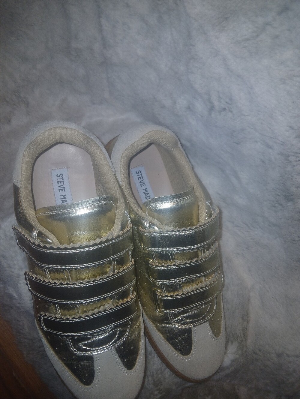 Girls Metallic Gold and Cream Velcro Sneakers - Picture 3 of 7